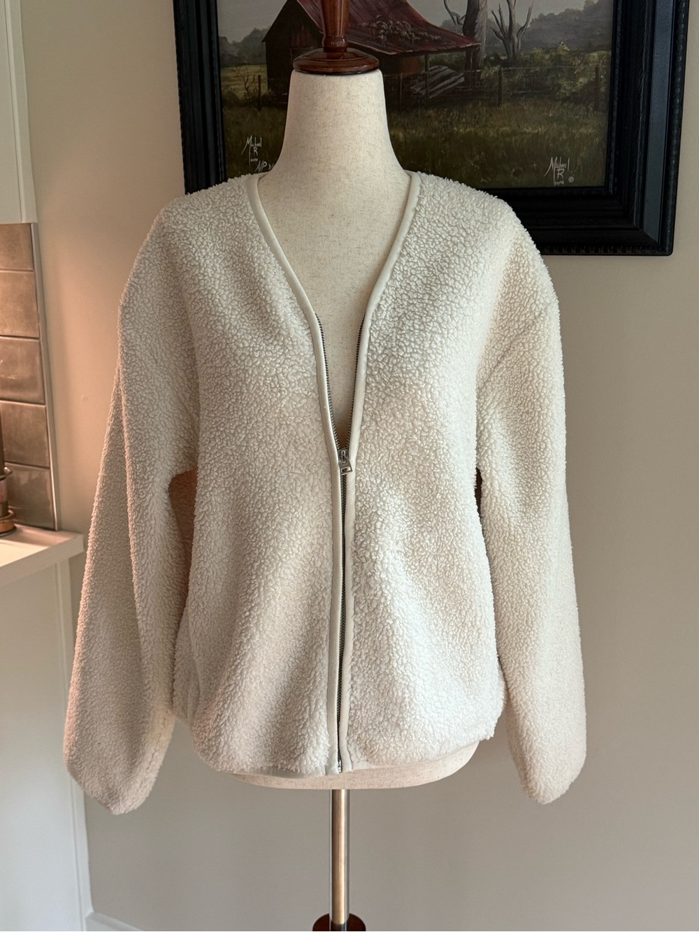 Aritzia Wilfred Free Cream Sherpa Zip Up Long Sleeve Fleece Jacket Small